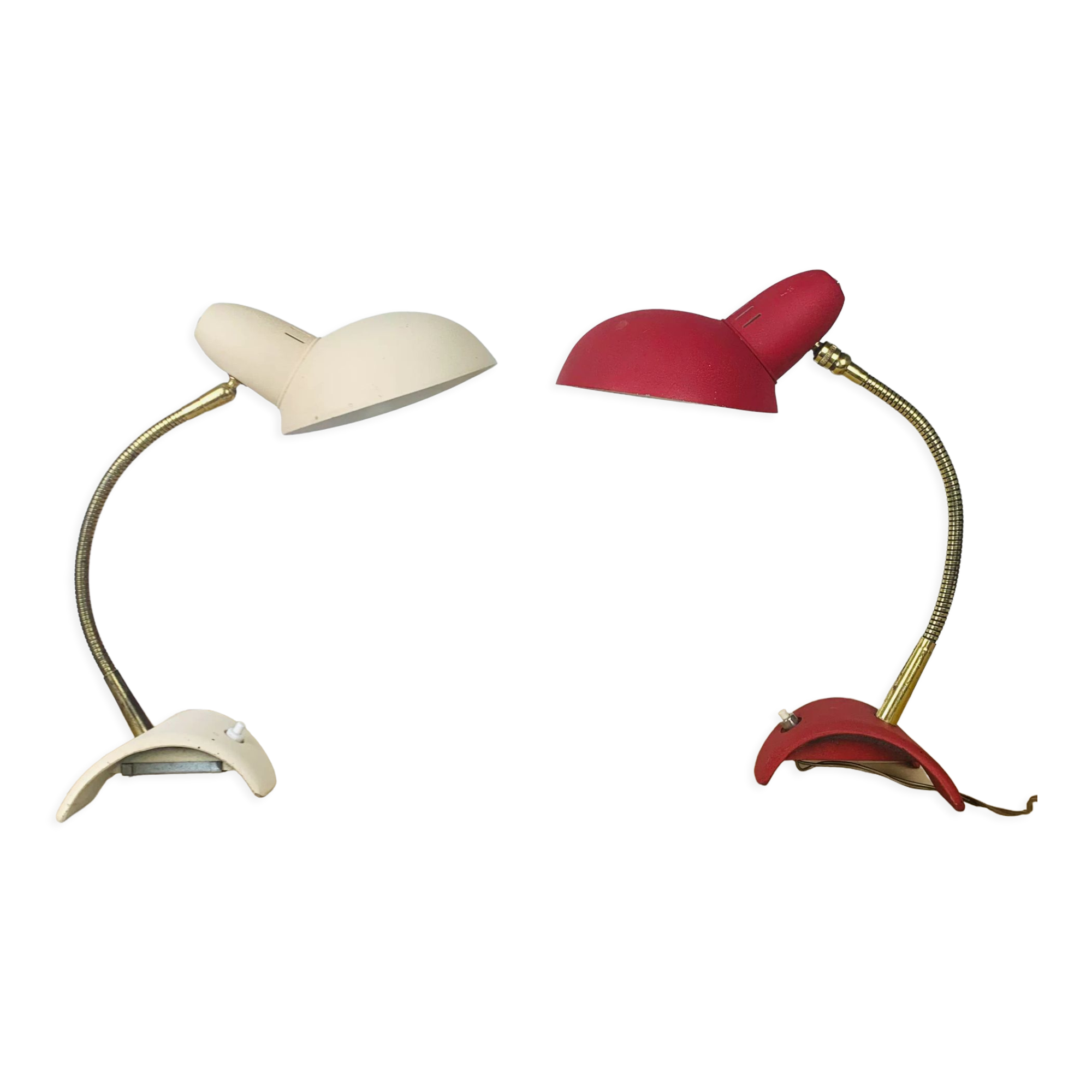 Pair of metal and brass lamps 50s Jean Boris Lacroix