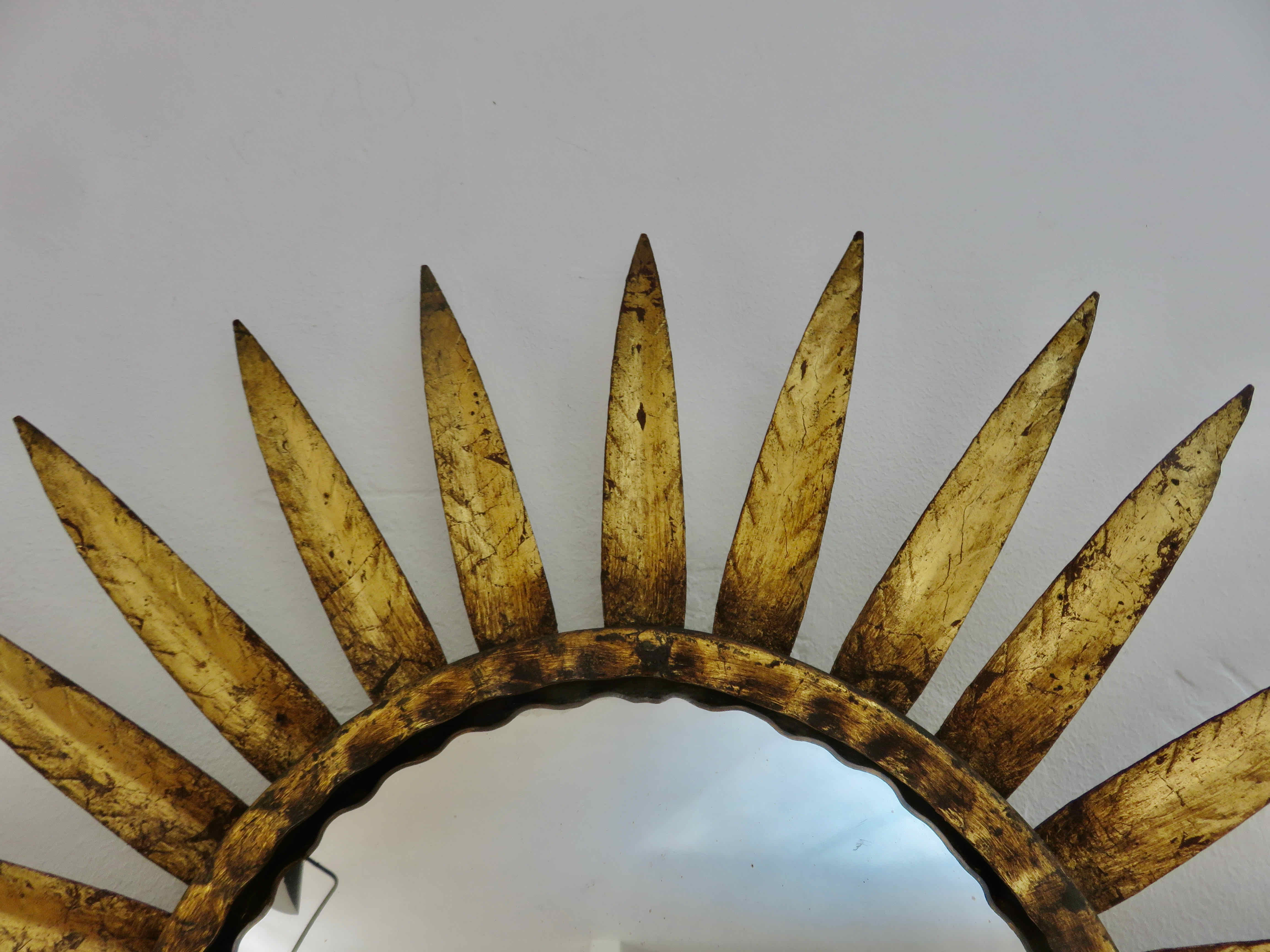 Sun mirror, witch's eye, gilded metal, 70s