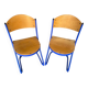 Pair of Chairs SOUVIGNET Model ELODIE Metal Blue & Wood Made in France