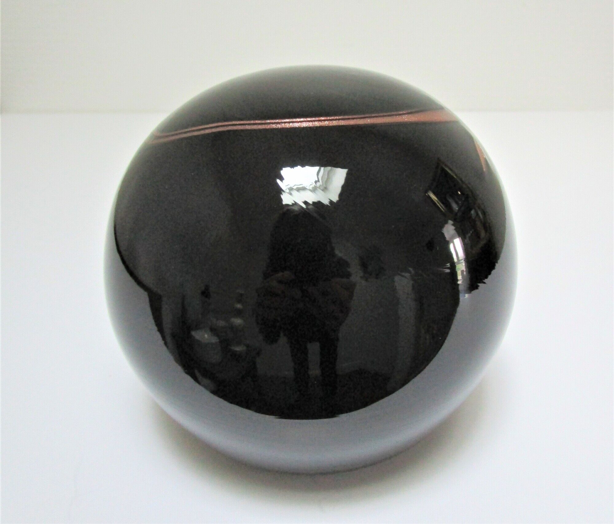 ball paperweight black and coppery glass paste Bob le Bleis glassware Maure Old vintage