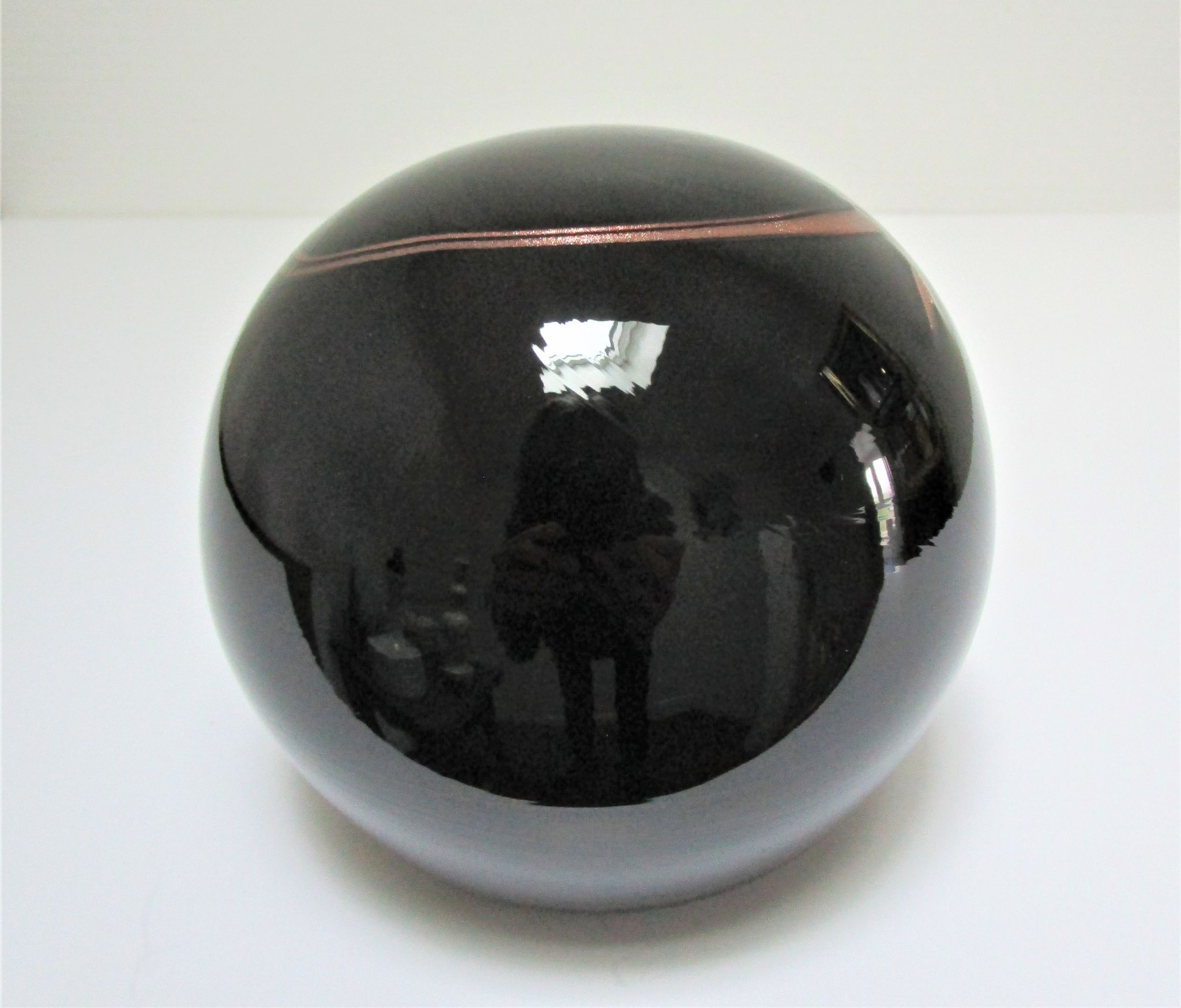 ball paperweight black and coppery glass paste Bob le Bleis glassware Maure Old vintage