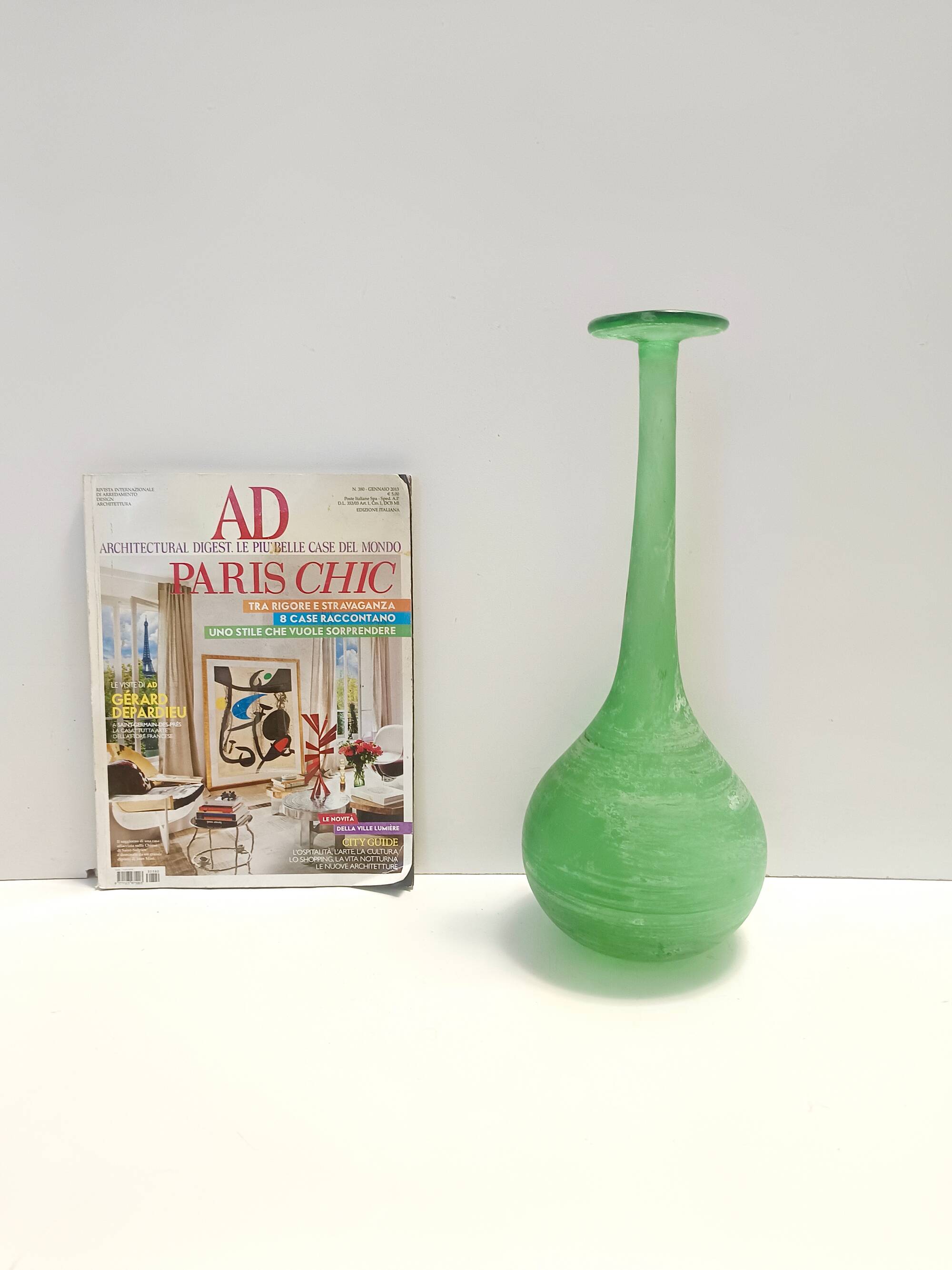 Green Blown Scavo Glass Tulip attr. to Cenedese, Italy