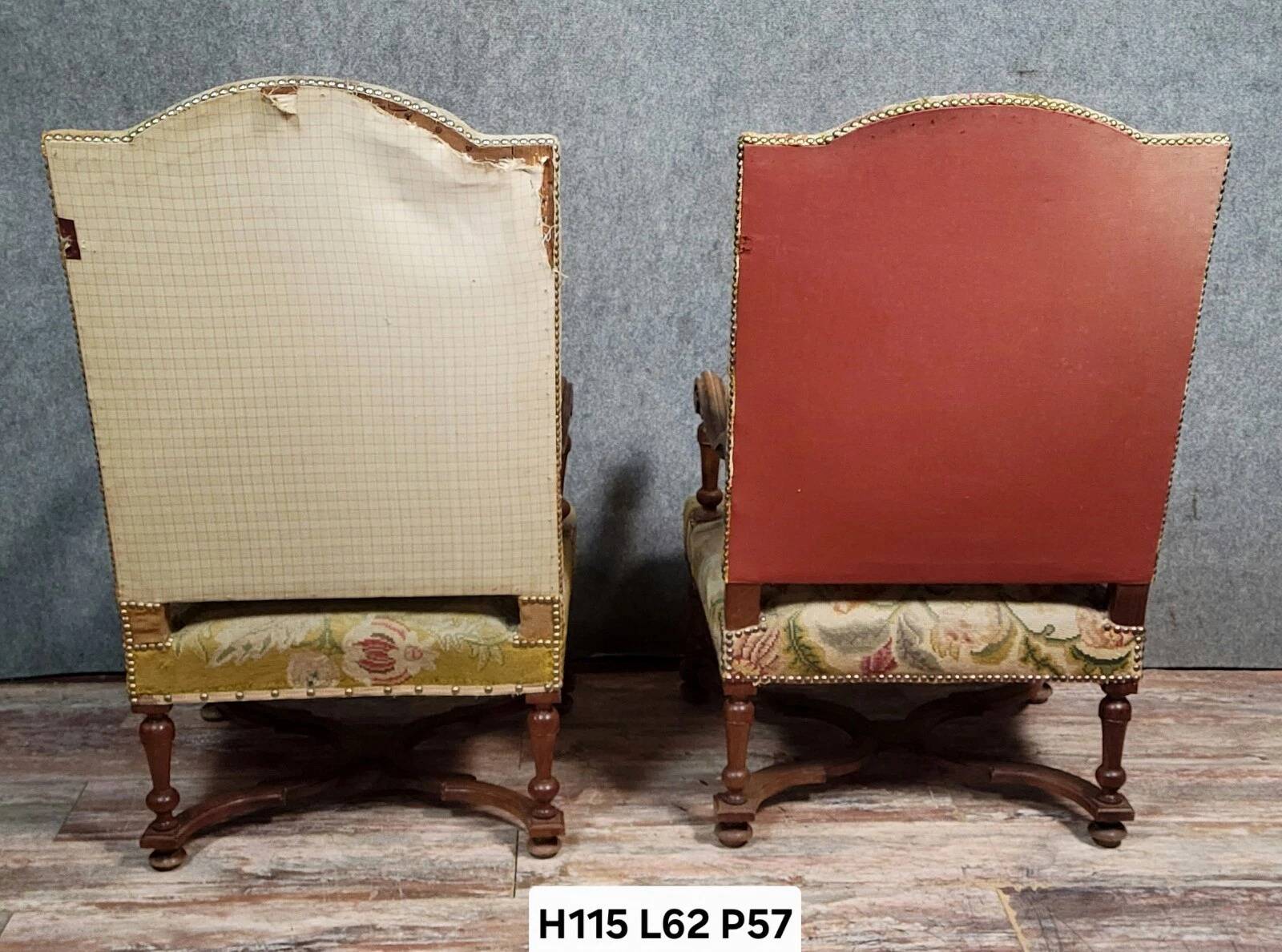 Pair of Louis XIII style walnut armchairs circa 1850 (lot no. 2)