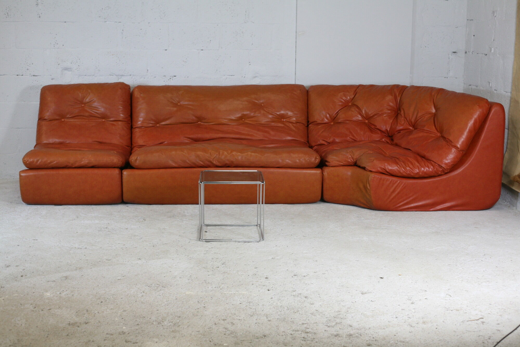 Flexible sofa, orange vinyl and foam, France, circa 1970
