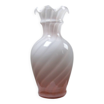 Large opaline swirl vase, vintage Murano glass, 70s