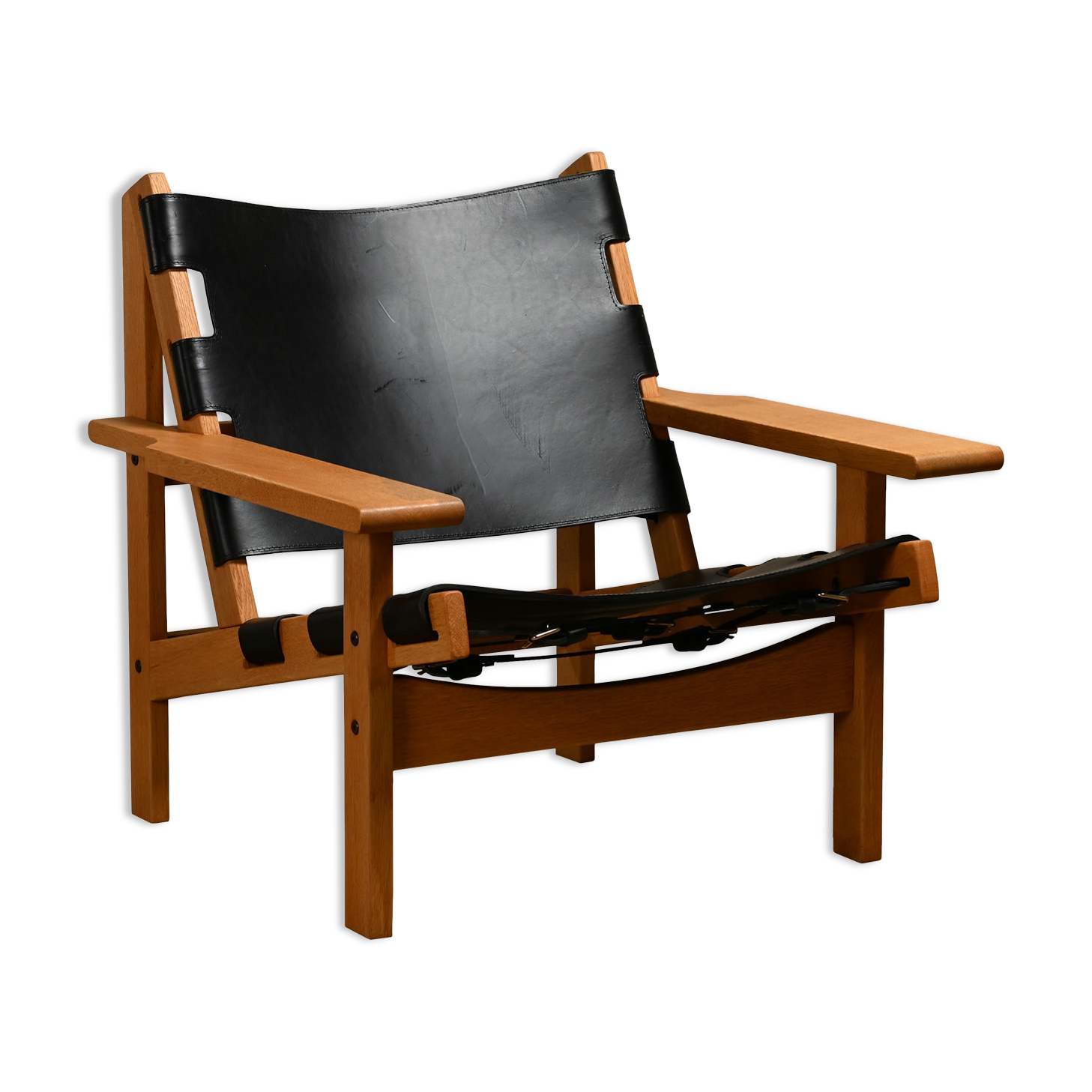Kurt Østervig hunting chair in black leather for K. P. Jørgensens Møbelfabrik