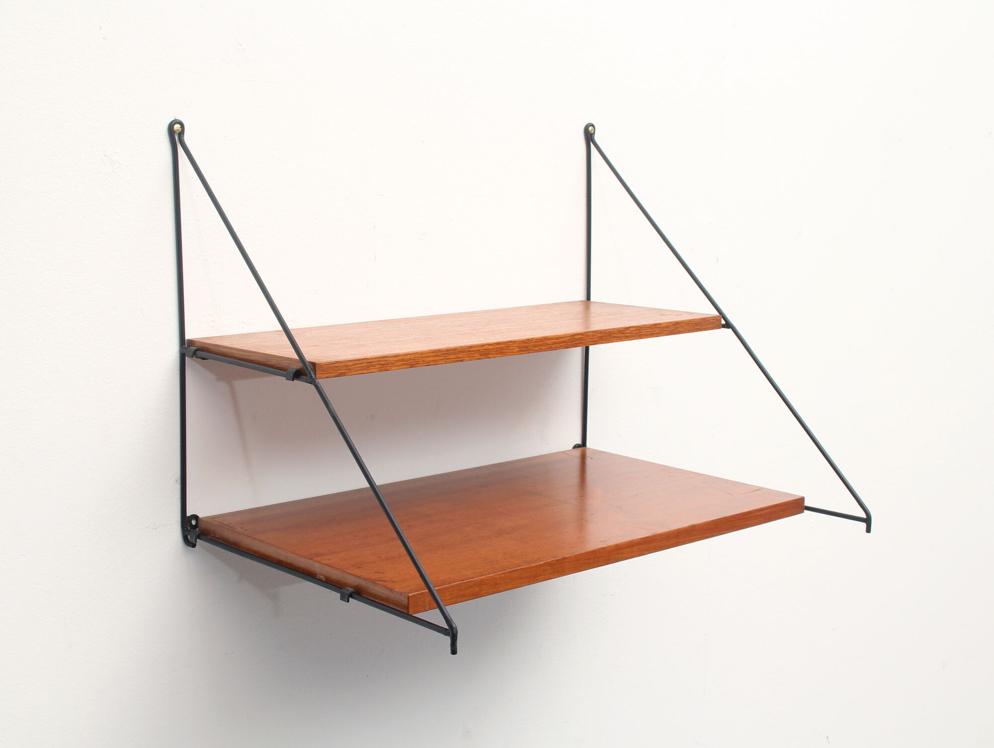 1960s triangle wall unit in teak and metal
