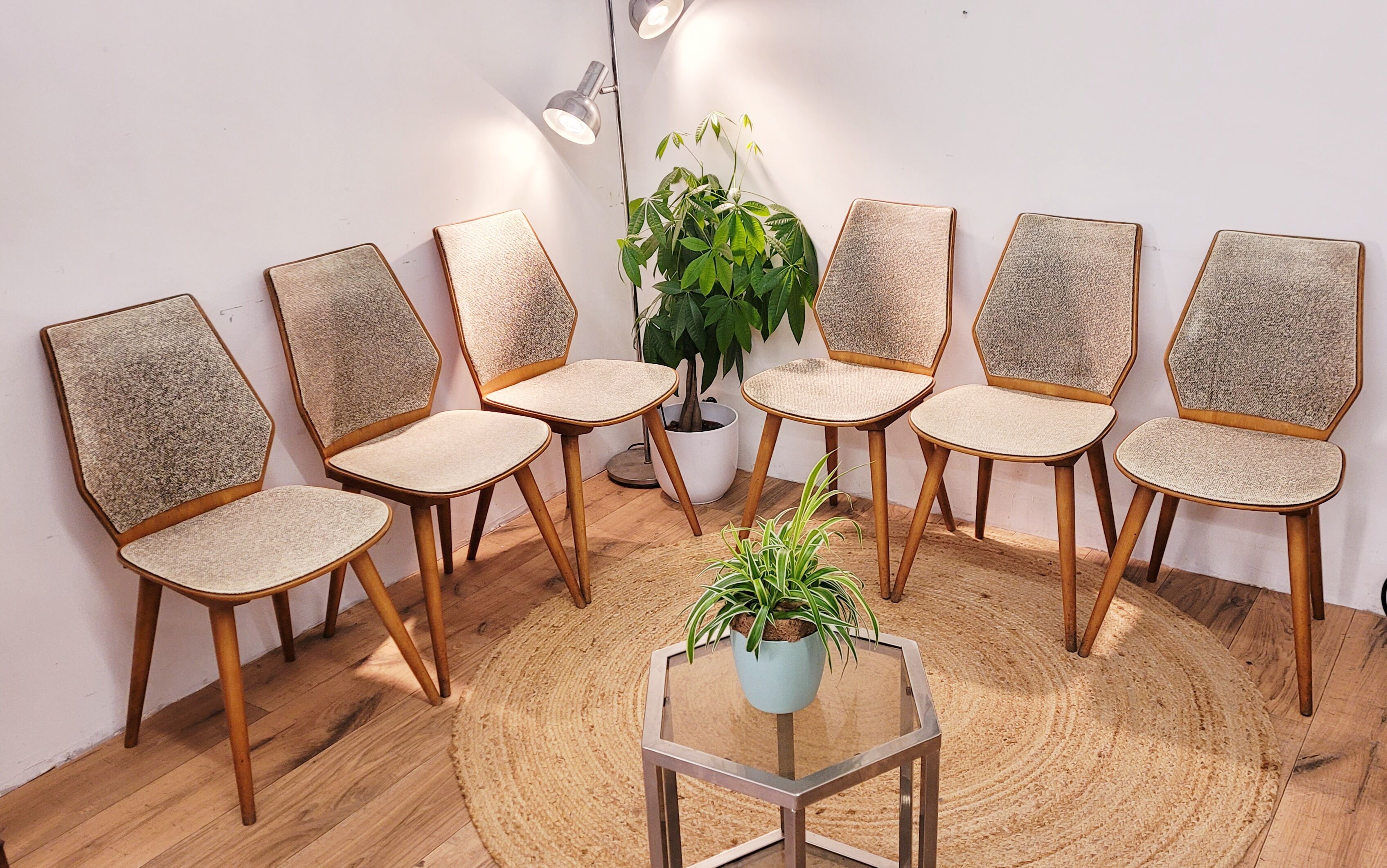 Set of six Scandinavian wooden chairs