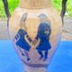 Old breton vase in sandstone decoration breton couple and view of Auray signed