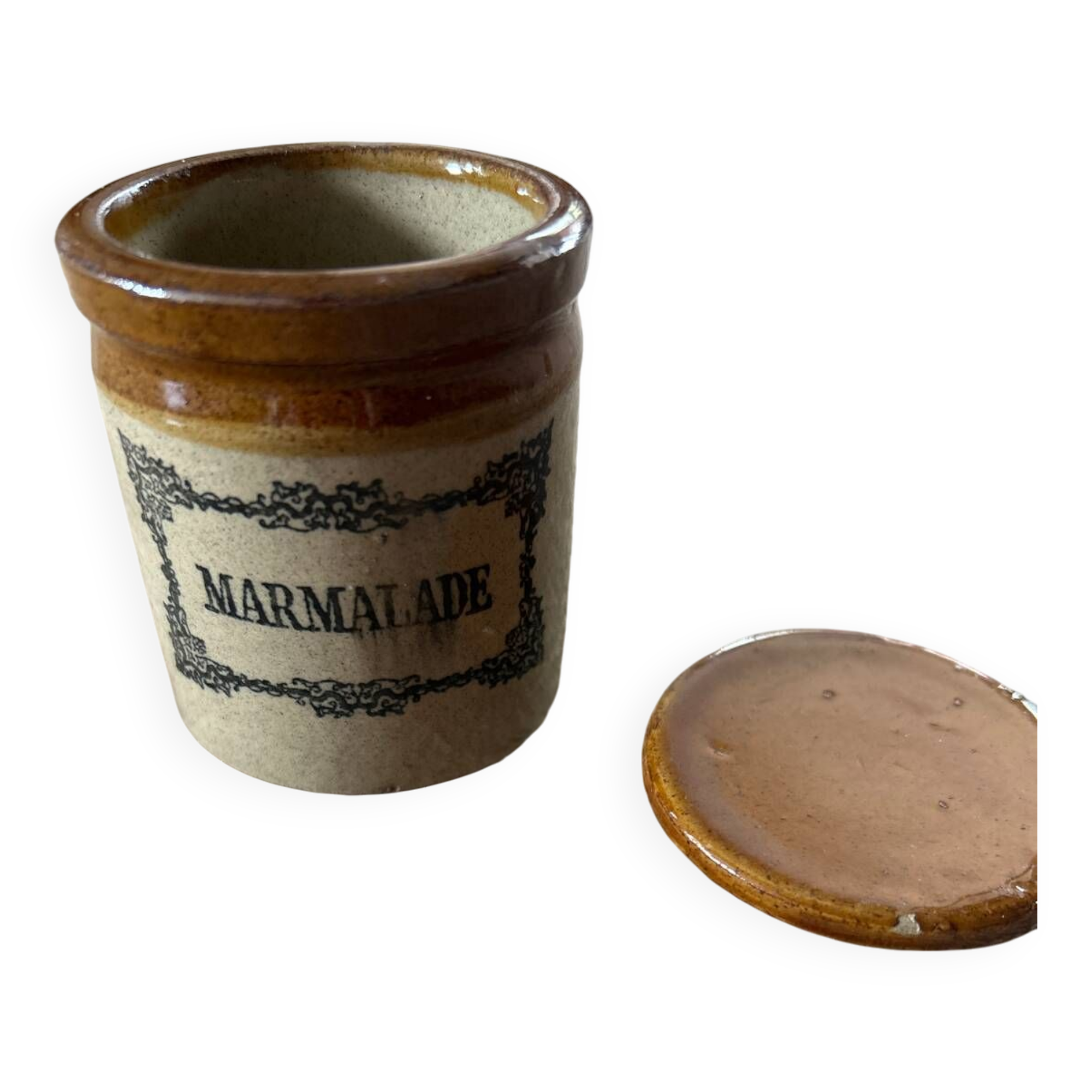 Small English stoneware marmalade pot