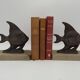 Vintage French Art Deco Fish Book Ends - Marble and Spelter Bookends