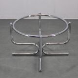 1970s Italian chrome tubular coffee table with smoked glass, round