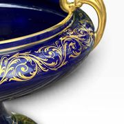 Grande coupe / centre de table bleu de Sèvres et or faïence de Tours signée
