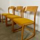 Set of 7 Baumann sled chairs in wood and mustard yellow fabric, 1960s
