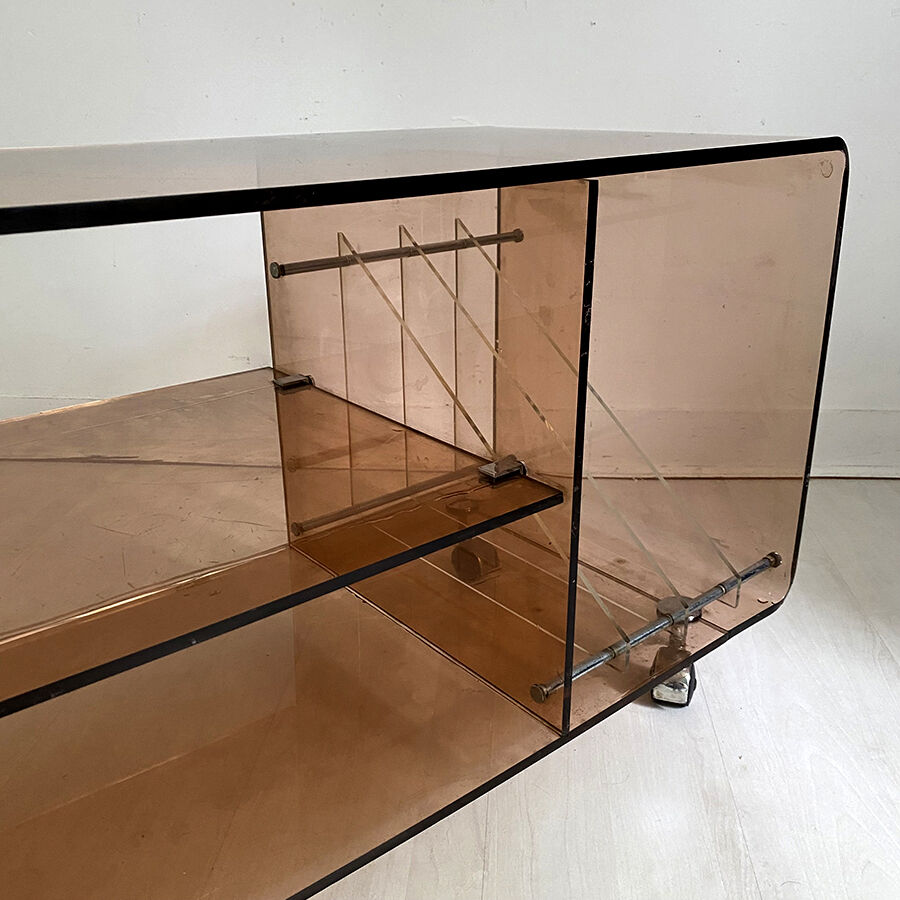 Hifi furniture in vintage smoked plexiglass 70's