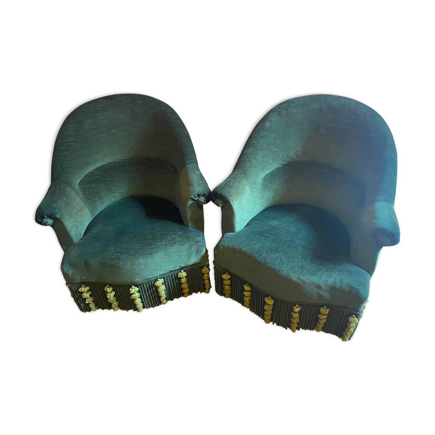Pair of toad armchairs, duck green