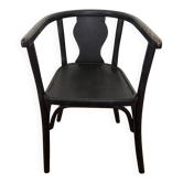 Curved black lacquered wooden armchair in Thonet style