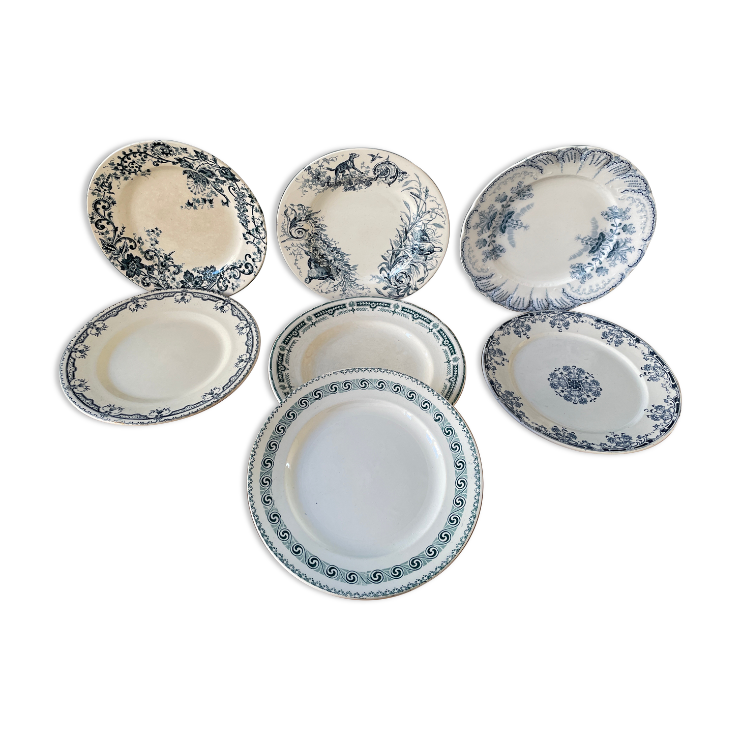 Set of 7 plates Terre de Fer XIXth mismatched
