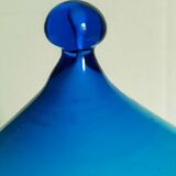 Covered pot on foot in vintage blue opaline