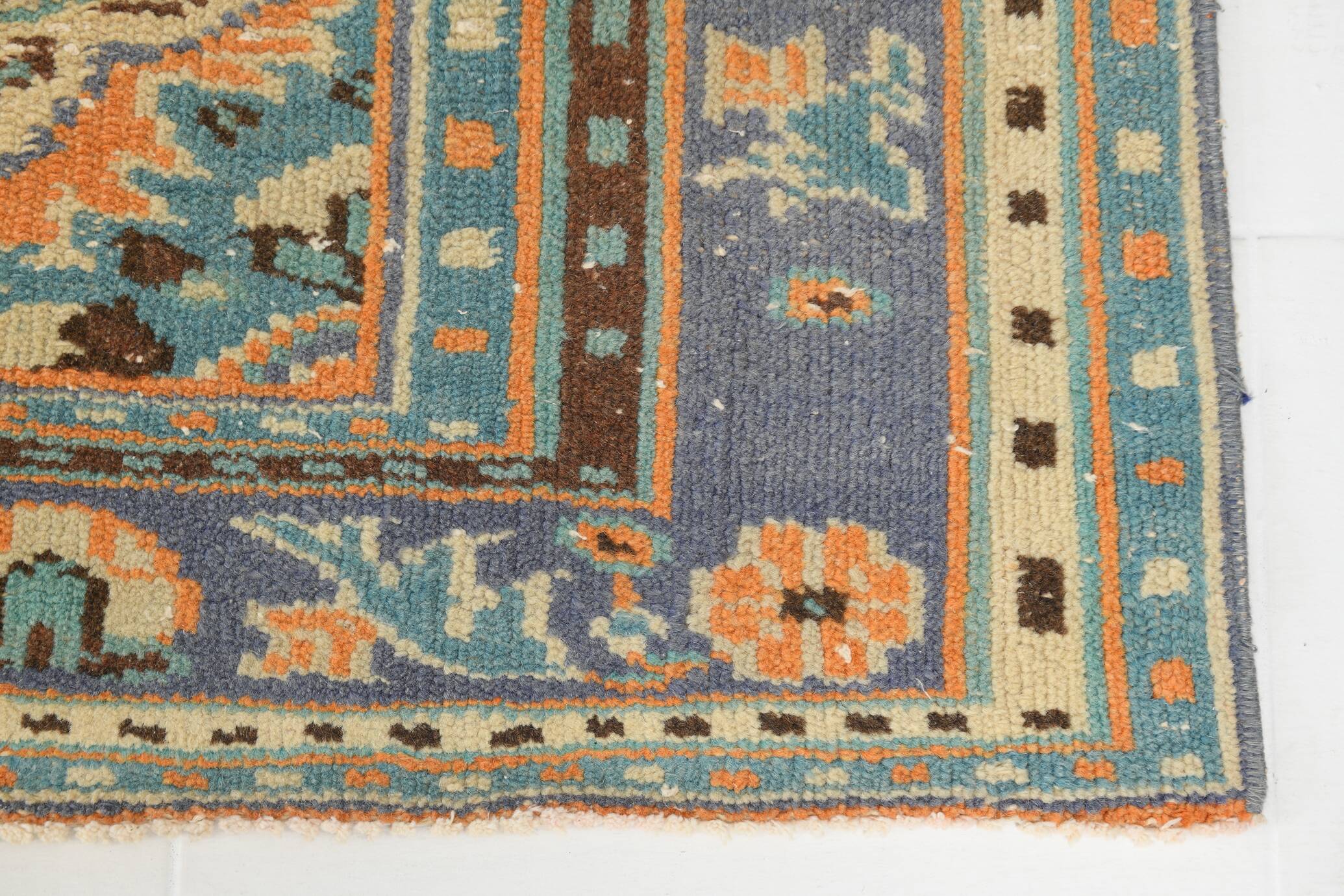 6x9 Vintage Peach Color Blue Medallion Handmade Vintage Rug, 175x290 Cm