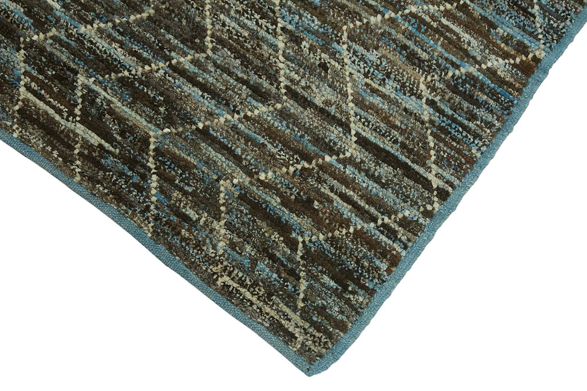 Handmade Tribal Decorative 92 cm x 344 cm Blue Wool Runner Carpet