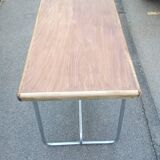 Old table in chrome steel and wood