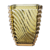 Rectangular vase yellow glass with gold groove