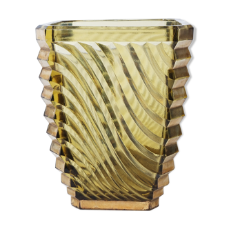 Vase rectangulaire verre jaune avec sillon or