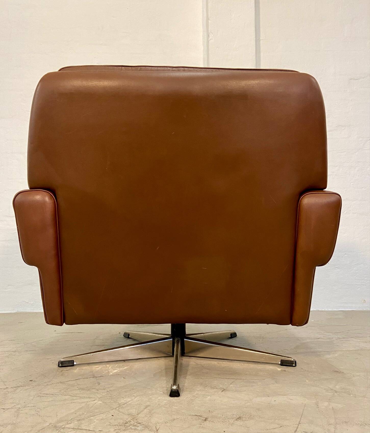 Vintage danish retro mid-century svend skipper brown leather chair & stool 60s