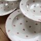 6 vintage white earthenware deep plates with red patterns