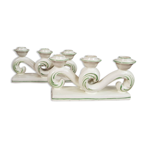 paire vintage de candélabres en céramique - Deruta, Italie - trois bras - Italian Design