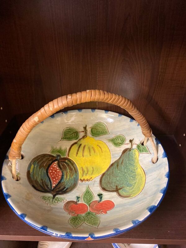 Coupe a fruits signee puigdemont ceramique espagnole decor fruits anse osie