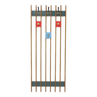 Large Wall Mounted Slatted Coat Rack 1960s
