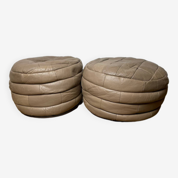 Pair of patchwork leather poufs from Sède