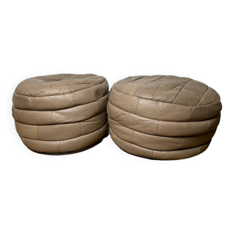 Pair of De Sède patchwork leather poufs