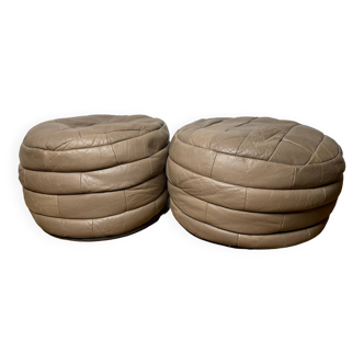 Pair of patchwork leather poufs from Sède