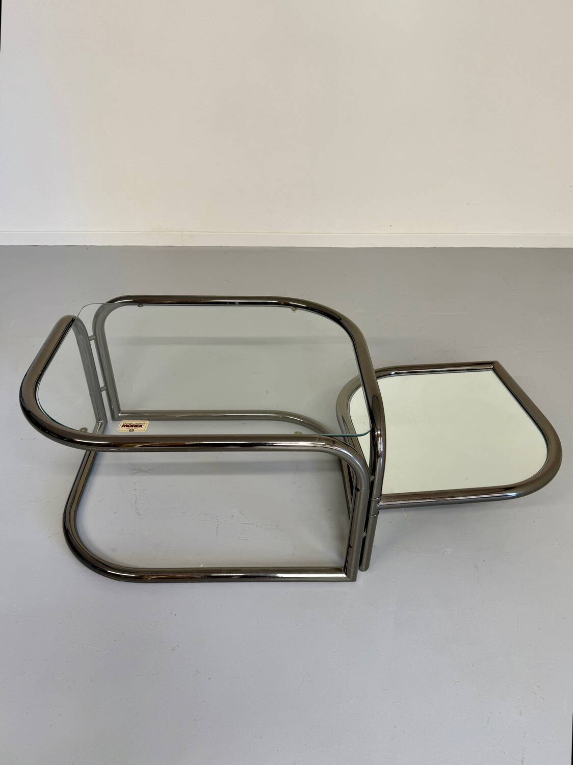 Vintage tubular coffee table with glass top, Italian design Morex, 70s