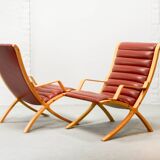 Padded Red Leather High Back AX Lounge Chairs by Hvidt and Molgaard Nielsen