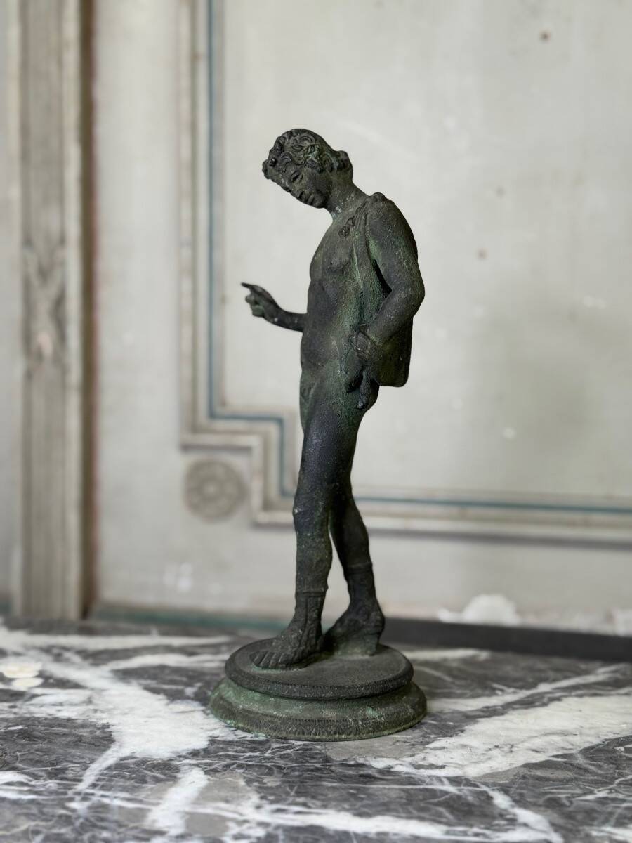 Bronze Narcissus after the antique, excavation patina, 19th century