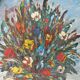 Oil painting on panel of a bouquet of colourful flowers in a vase, signed Valota.