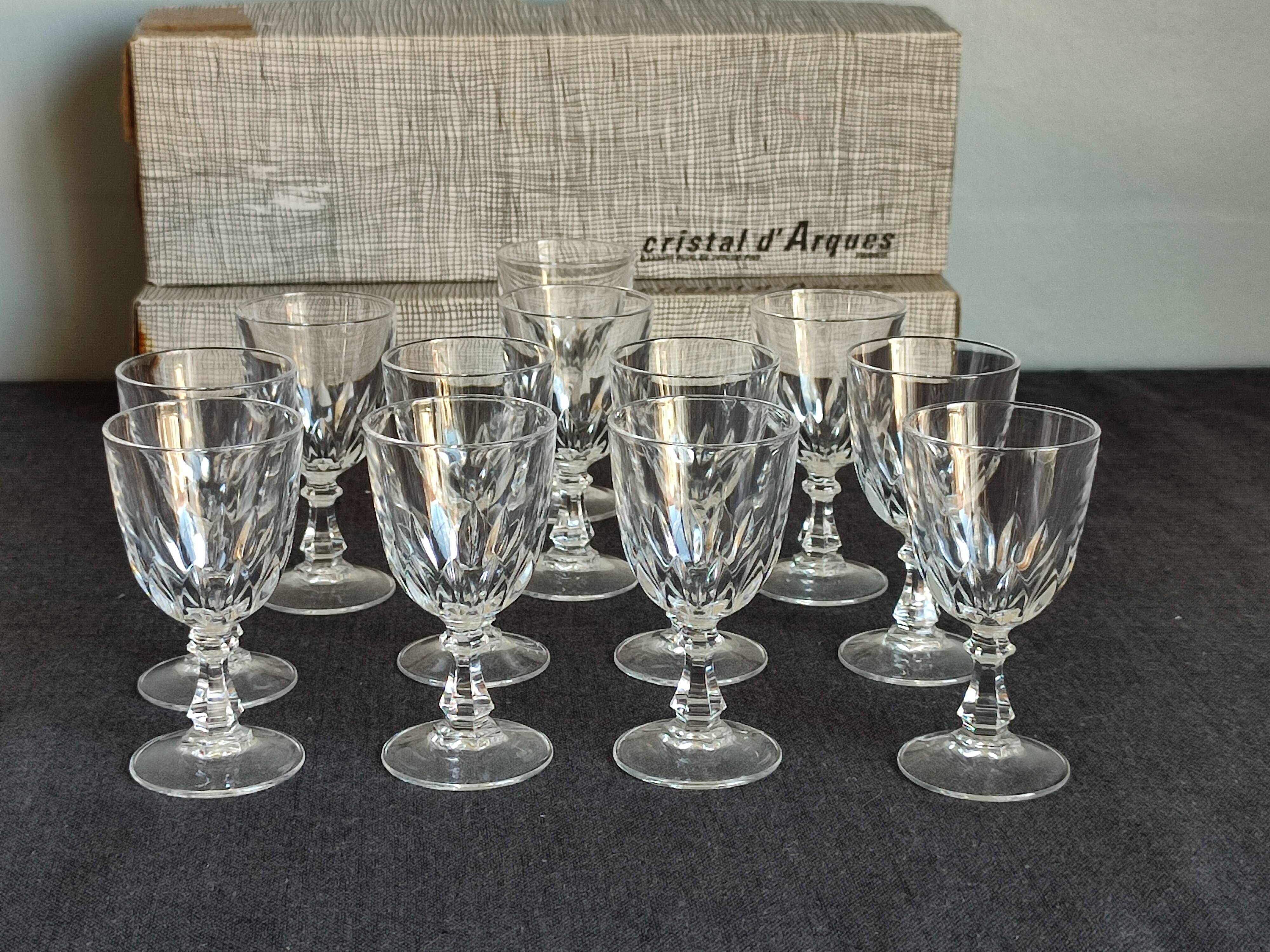 Set of two chest of small glasses with vintage Arques crystal liqueur