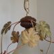 French Vintage Leaf Metal and Wood Hanging Light Textured Glass Shade