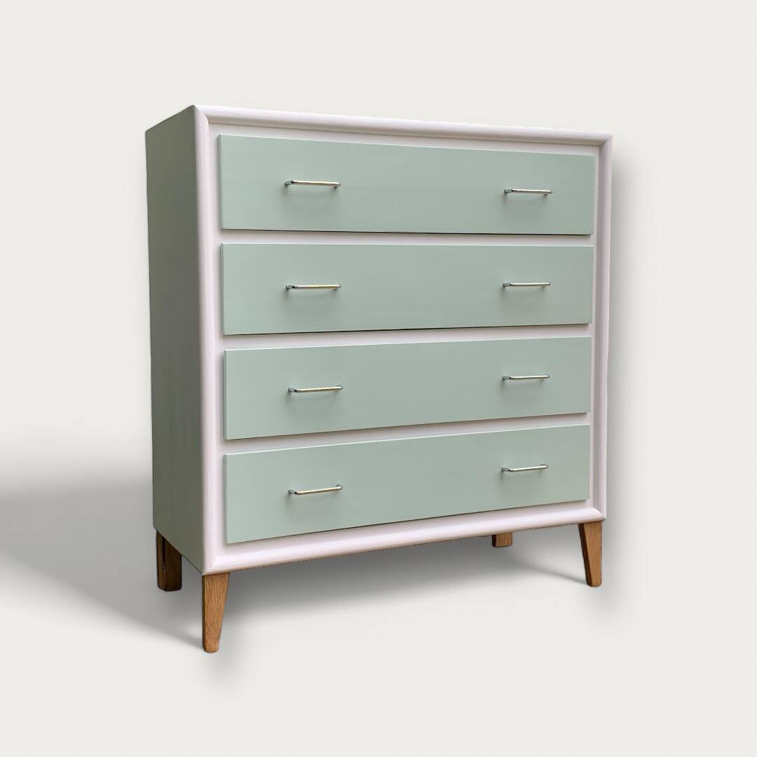 Vintage 1950s compass foot chest of drawers