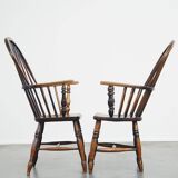Set of 2 antique English highback Windsor dining chairs
