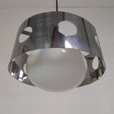 Vintage pendant lamp with chrome cylinder and glass globe