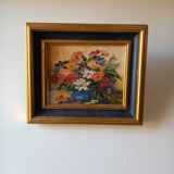 Tableau nature morte vasque bleu signé