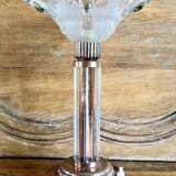 Art Deco lamp with glass tube base Petitot bird basin signed Jean Boris Lacroix