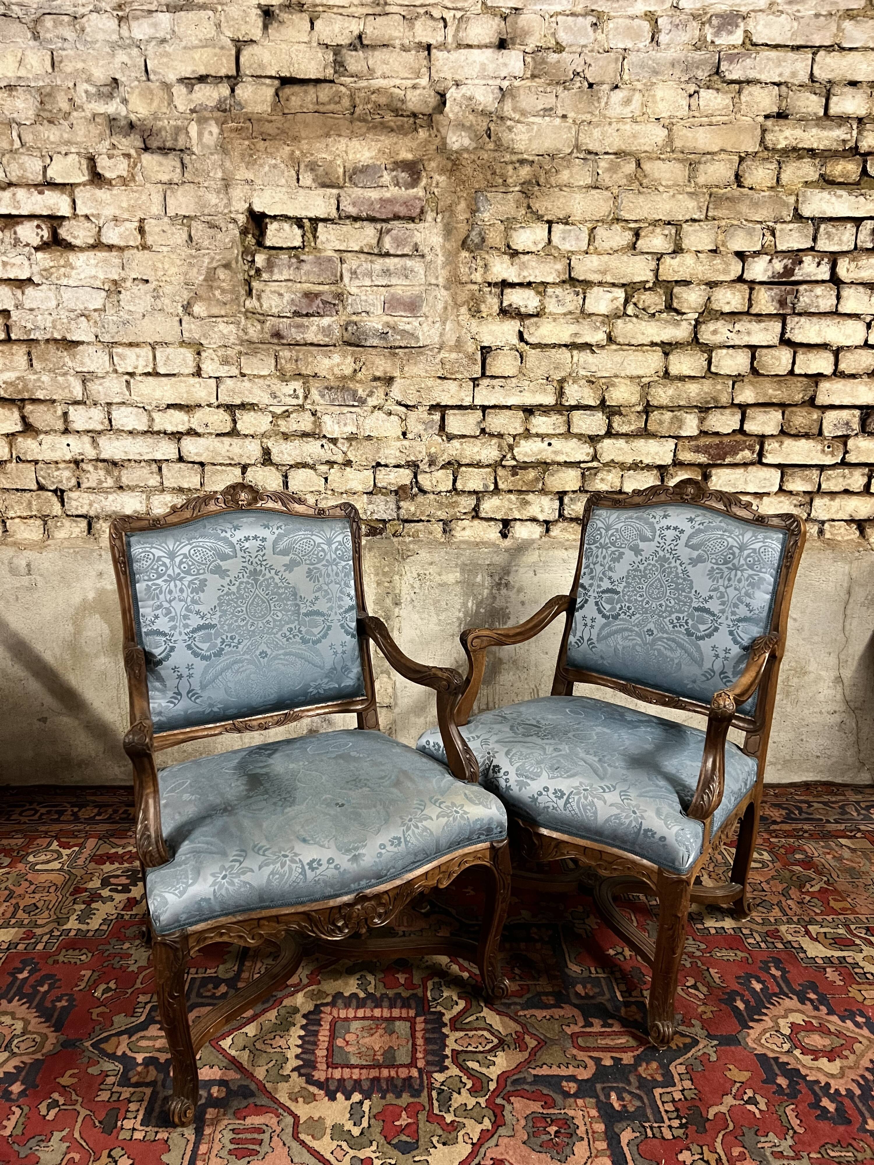 Pair of natural wood armchairs in regency style 19th century