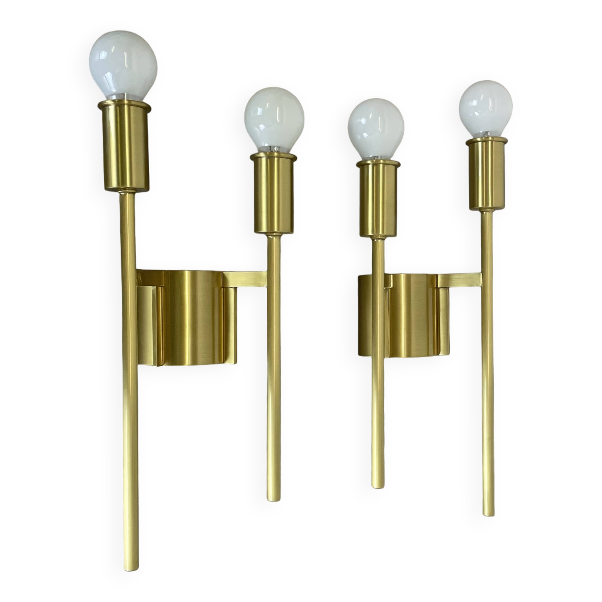 Set of 2 brass italian stilnovo style theatre wall light sconces, italy, 1970s