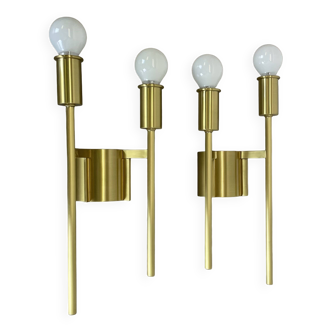 Set of 2 brass italian stilnovo style theatre wall light sconces, italy, 1970s